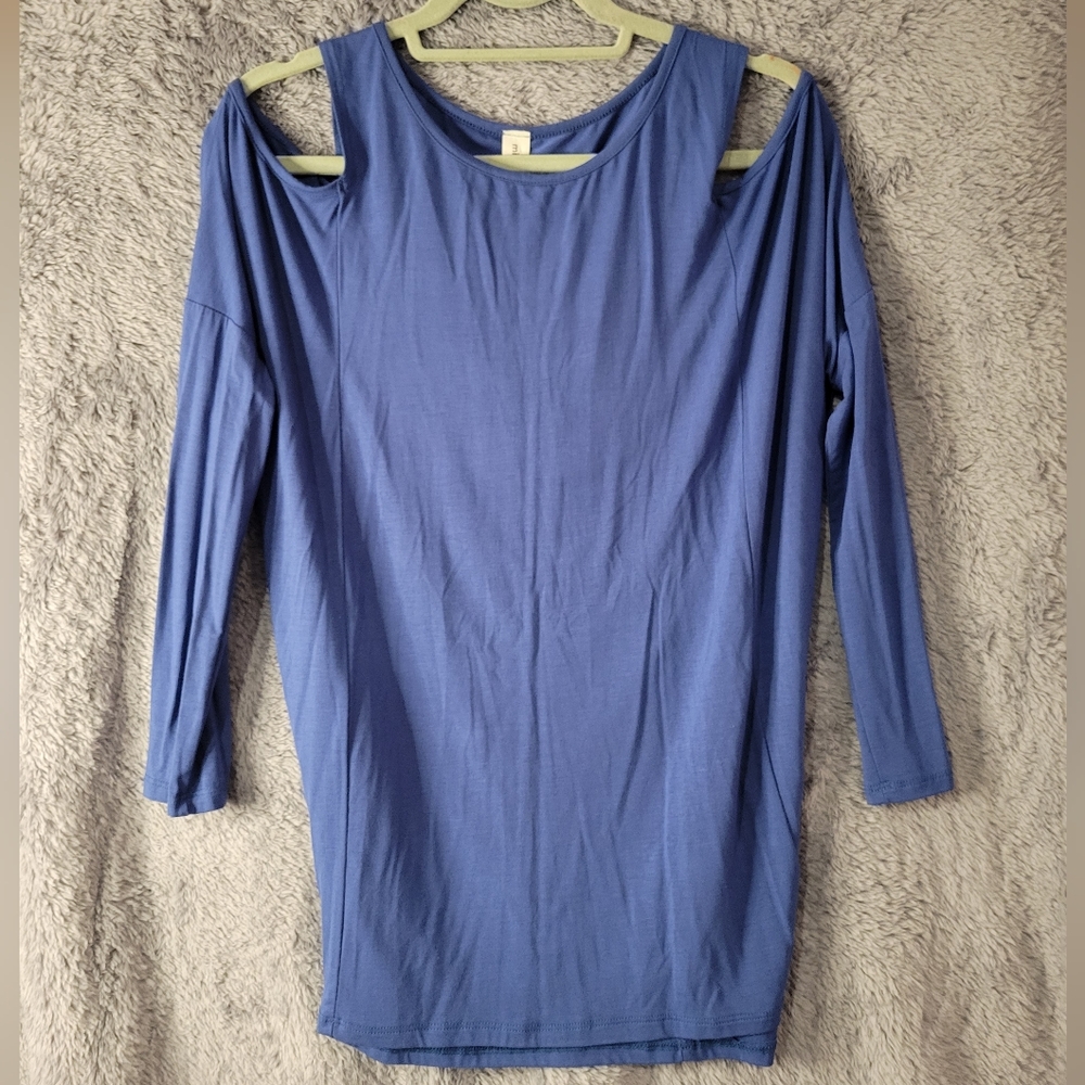 MITTOSHOP Open Shoulder Navy Top